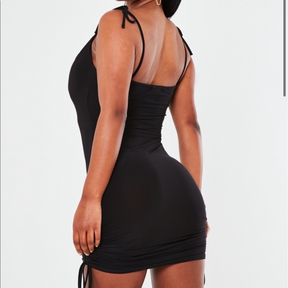 NWT MISSGUIDED Cowl Neck Ruched Tie Mini Dress - Picture 4 of 9